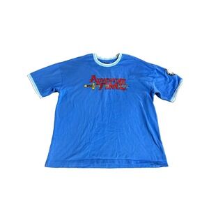 Adventure Time Ringer Tee Shirt Adult Large Blue‎ Box Lunch Embroidered Heavy
